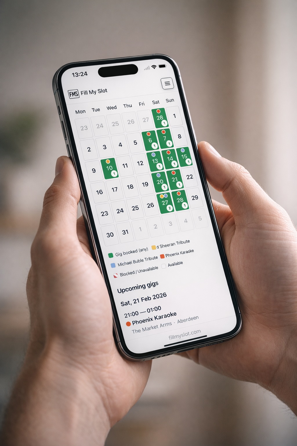 Fill My Slot diary view showing real availability